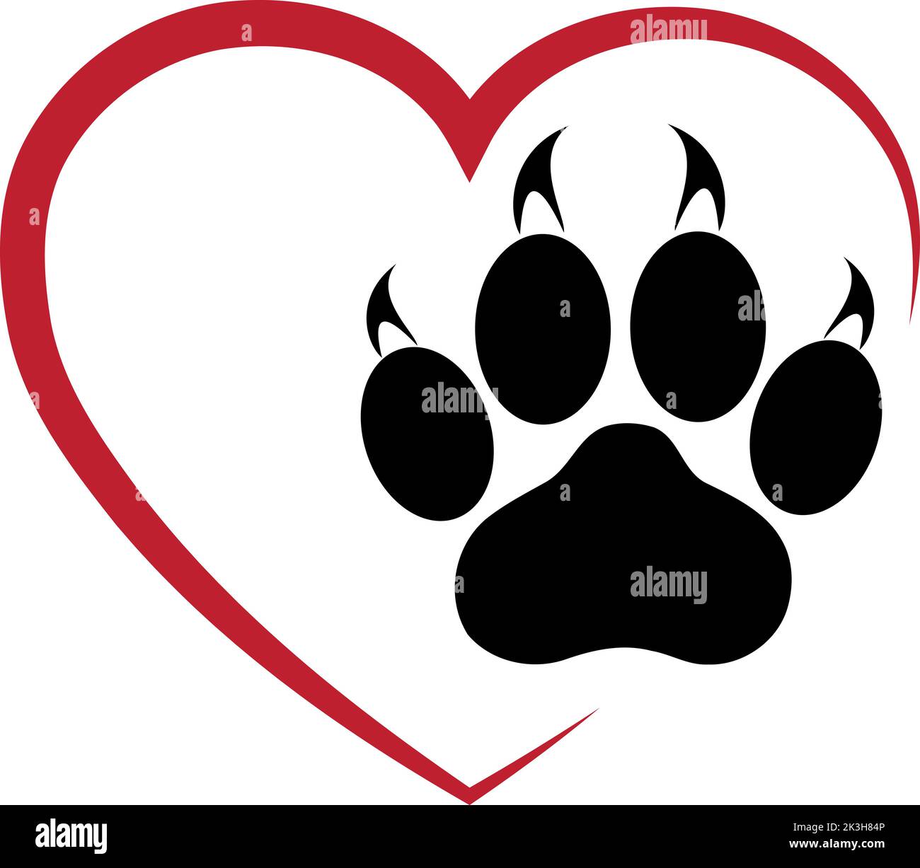 Zampa di cuore e gatto, gatti, cuore per gatti, vet logo Illustrazione Vettoriale