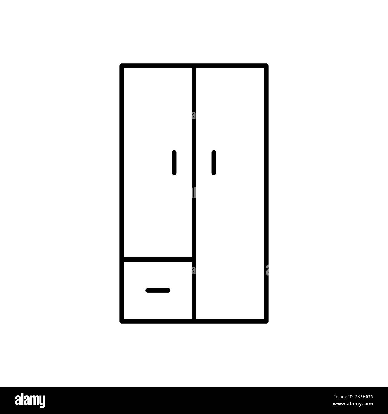 Semplice armadio contorno vettoriale nero icona. EPS10.. Illustrazione dell'armadio della camera da letto. armadio a due porte. Organizzazione della casa. Arredamento o design... Foto Stock