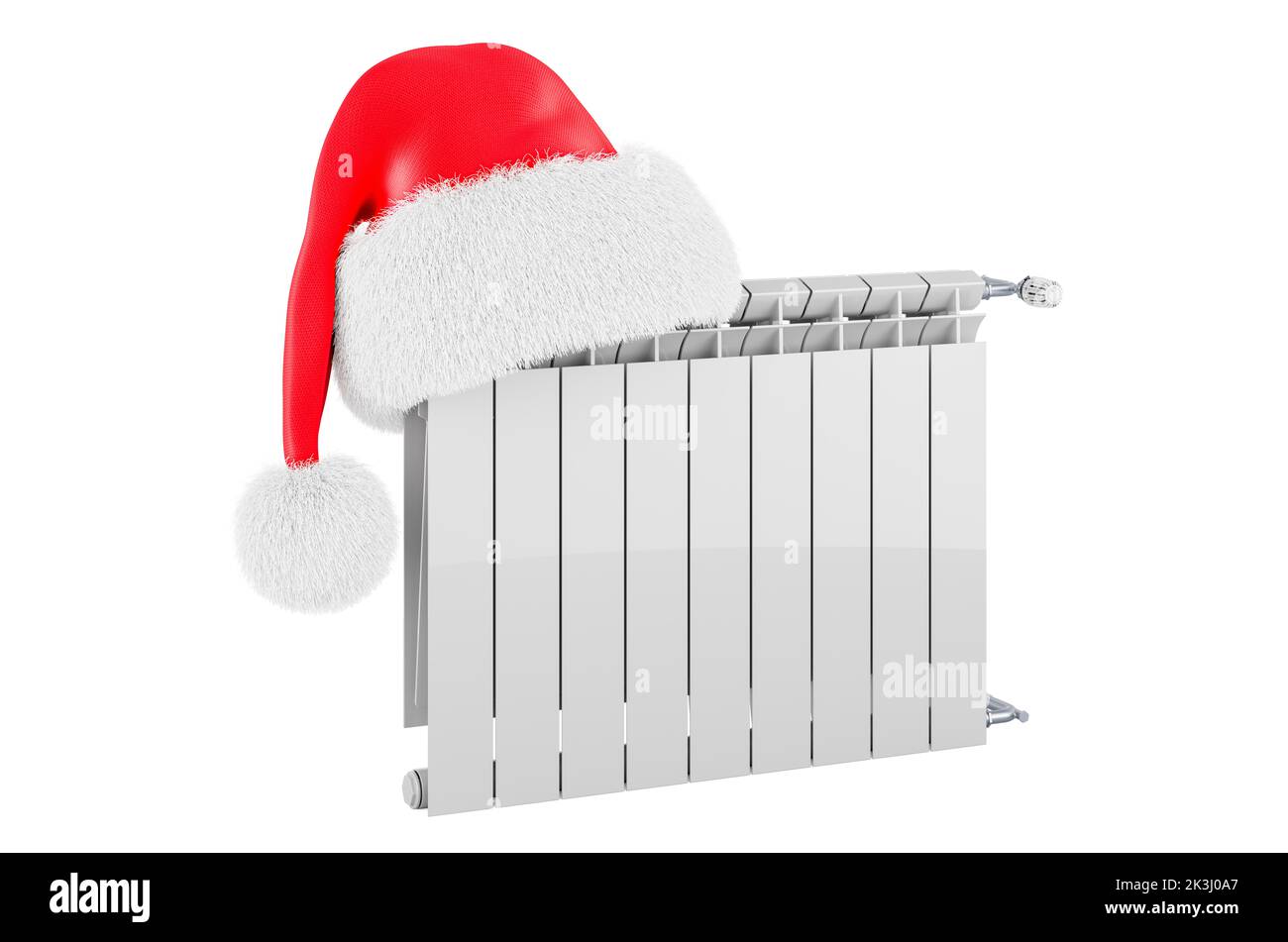 Radiatore di riscaldamento con berretto Santa, 3D rendering isolato su sfondo bianco Foto Stock