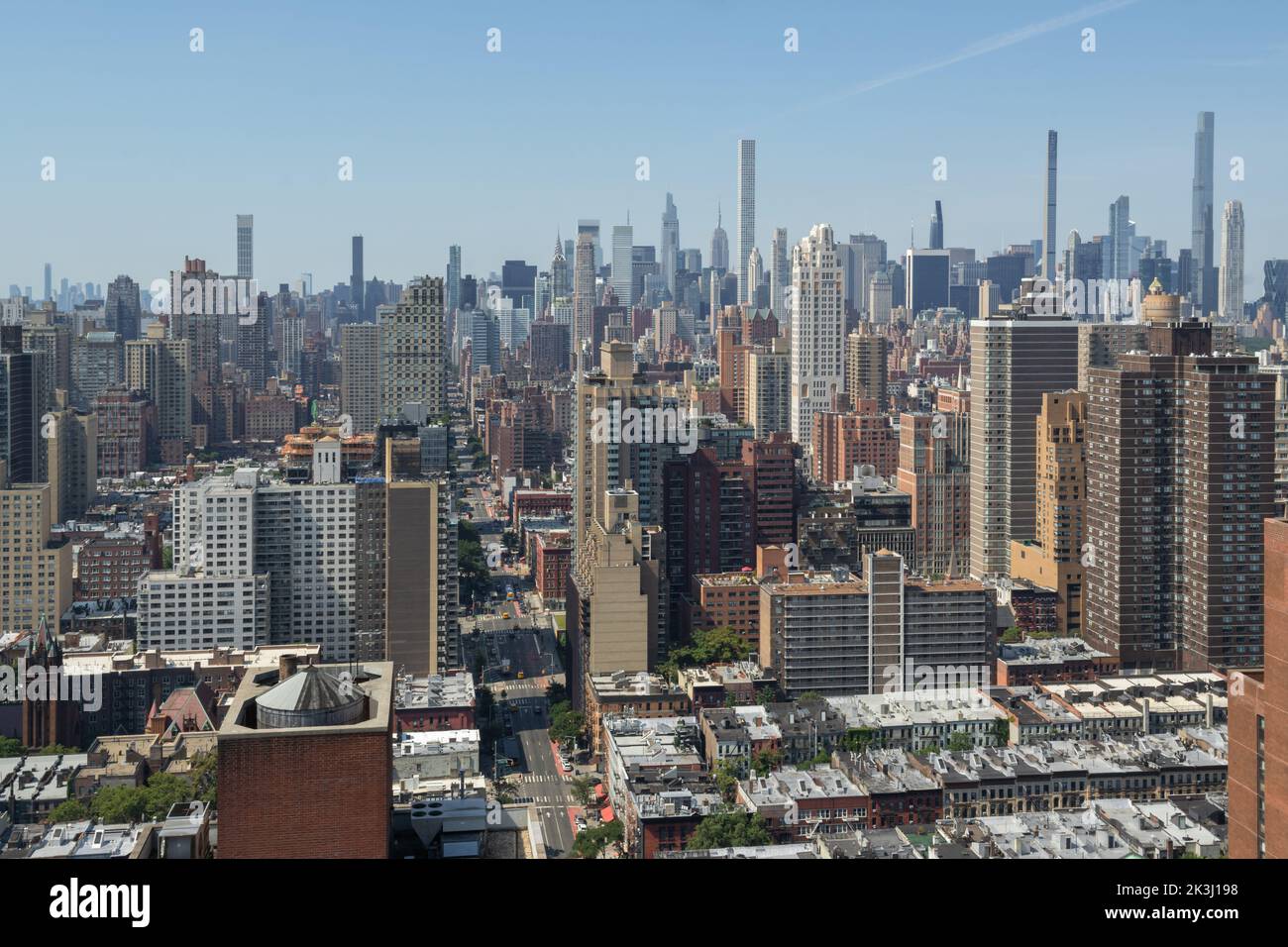 Una vista dello skyline di Manhattan e sui tetti dall'Upper East Side Foto Stock