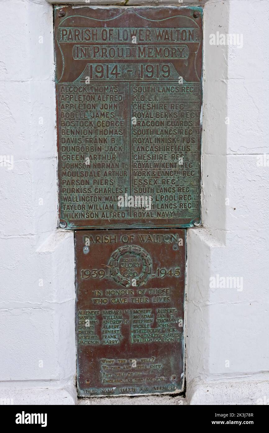 Parrocchia di Lower Walton, memoria di guerra ,1914 WWI, Ellesmere Road, Lower Walton, Warrington, Cheshire, INGHILTERRA, REGNO UNITO, WA4 6EG Foto Stock