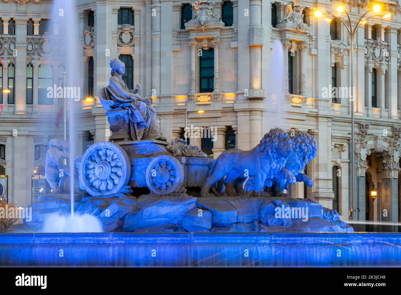 Fontana Cibeles a Madrid, Spagna di notte Foto Stock