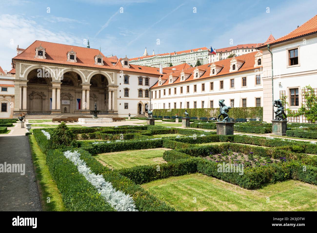 Praga - Repubblica Ceca - 08 01 2020 Vista panoramica sui parchi, giardino e monumento del Senato Foto Stock
