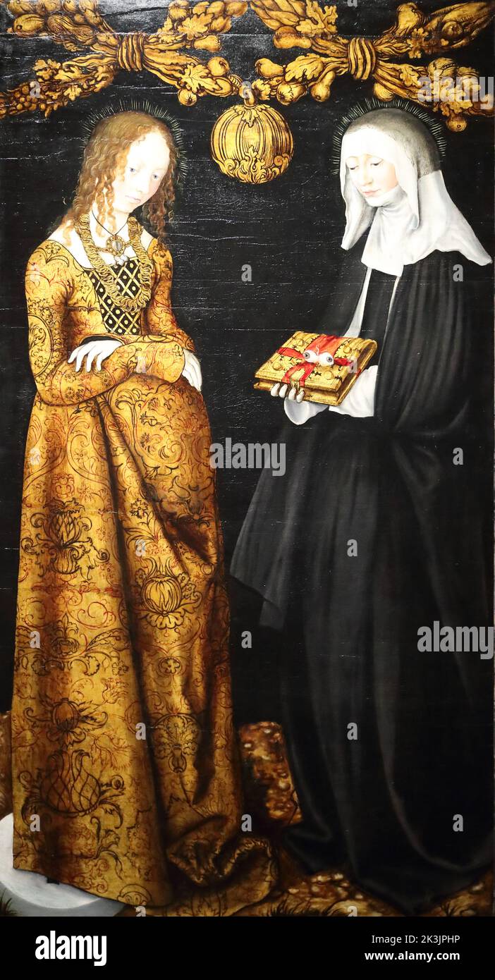 Santi Christina e Ottilia del pittore rinascimentale tedesco Lucas Cranach il Vecchio alla National Gallery, Londra, Regno Unito Foto Stock