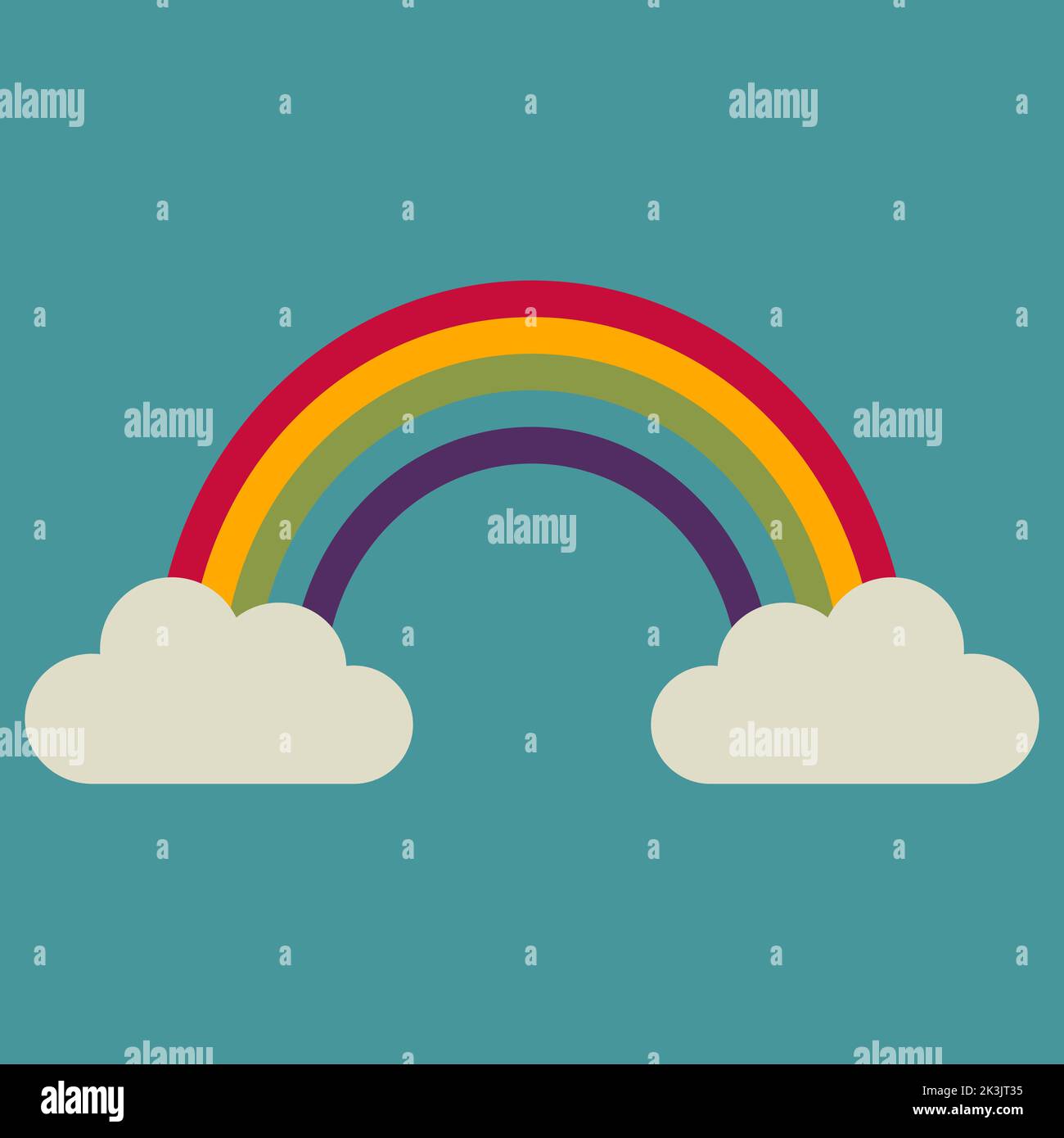 Illustrazione di un arcobaleno e di due nuvole. Toni scuri. Immagine vettoriale. Illustrazione Vettoriale