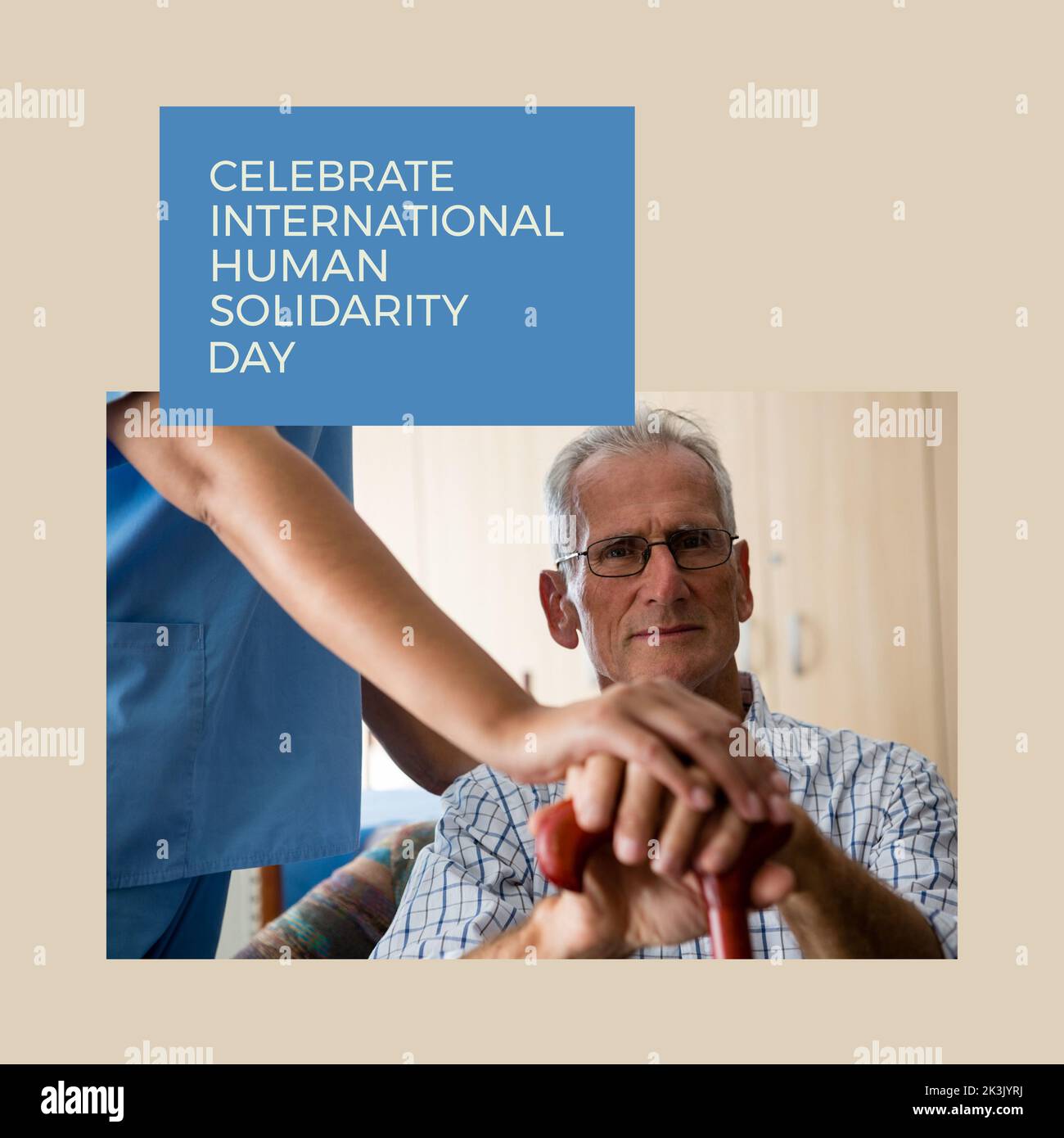 Composizione del testo della giornata internazionale della solidarietà umana e dell'infermiere con l'anziano Foto Stock