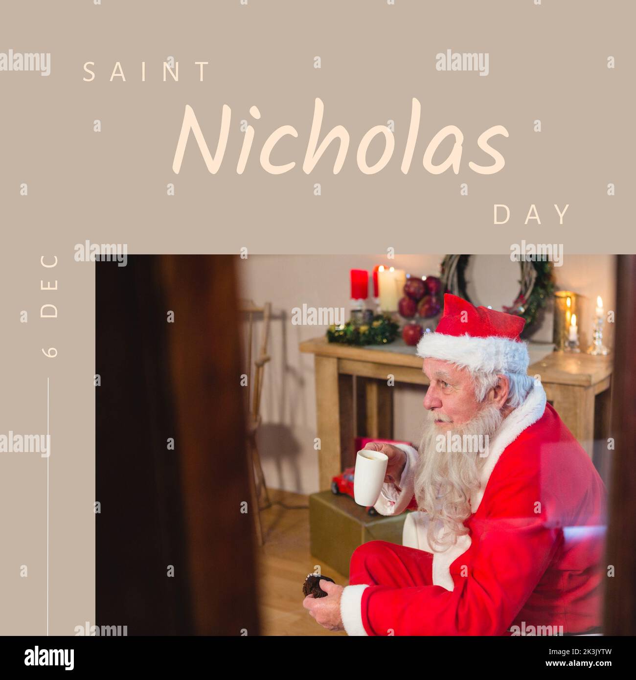 Composizione del testo del giorno di san nicola su babbo natale bere Foto Stock