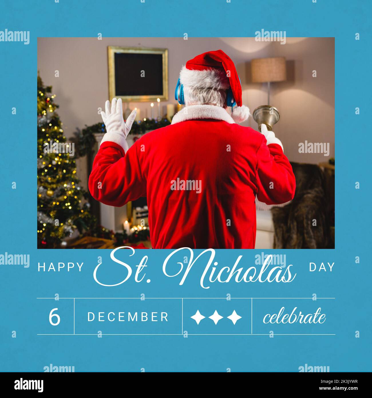 Composizione del testo del giorno di san nicola e di babbo natale con campana Foto Stock