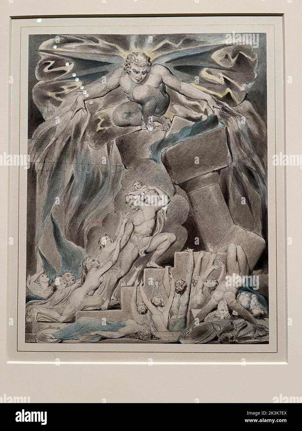 William Blake (1757-1827) i figli e la figlia di Giobbe sopraffatti i figli e le Figlie di Giobbe sopraffatti da Satana, ca. 1805-10 penna e inchiostro nero e grigio, lavaggio grigio, acquerello, su tracce di grafite LA MORGAN LIBRARY & MUSEUM, New York City. Foto Stock