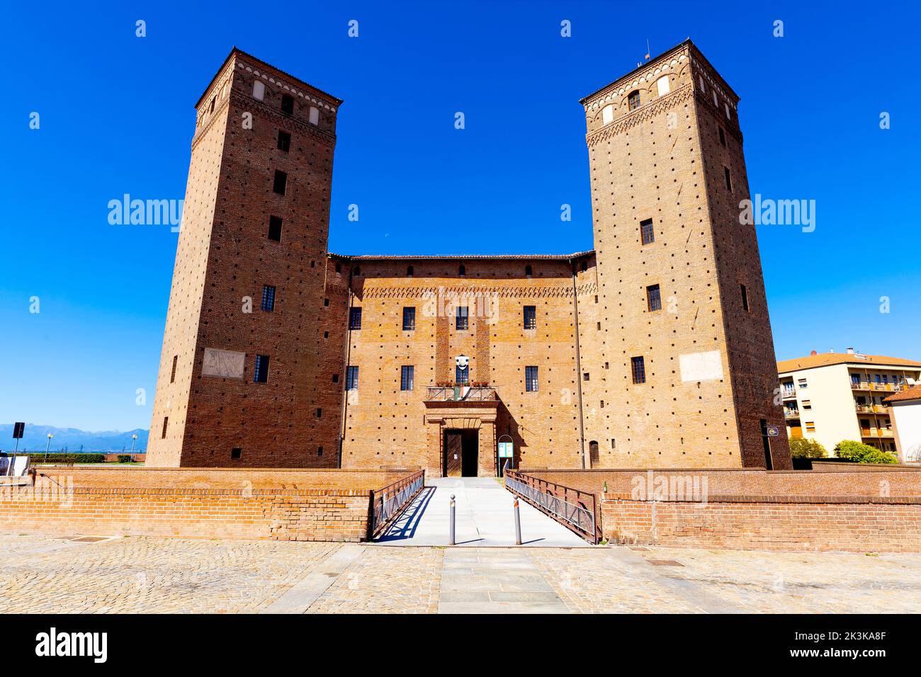 Castello di Fossano o Castello dei principi di Acaja, provincia di Cuneo, Piemonte. Regione dell'Italia nord-occidentale situata ai piedi delle Alpi. Foto Stock