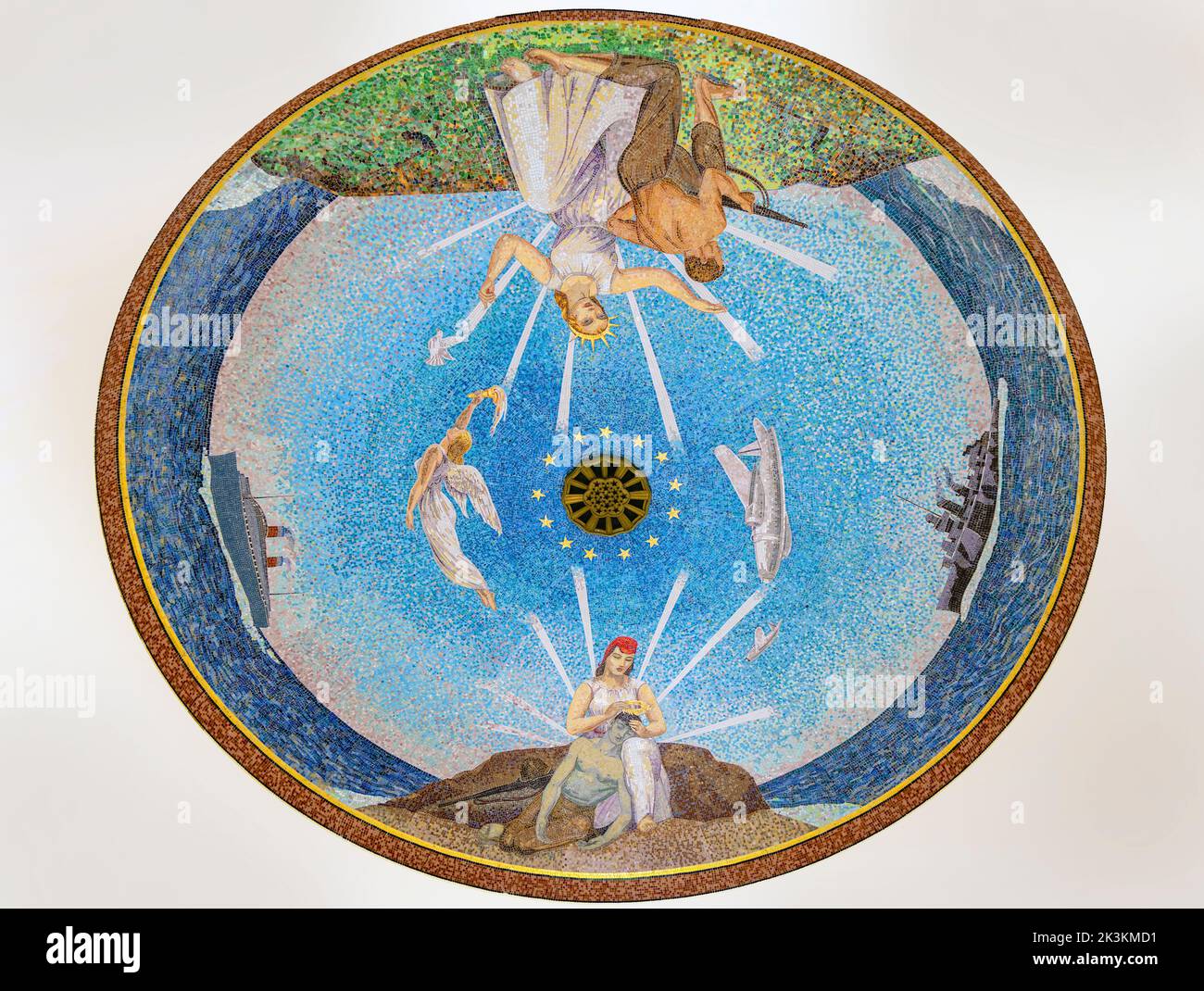 Cappella soffitto mosaico del cimitero di guerra americano, Omaha Beach, Colville-sur-Mer, Calvados, Normandia, Francia. Foto Stock