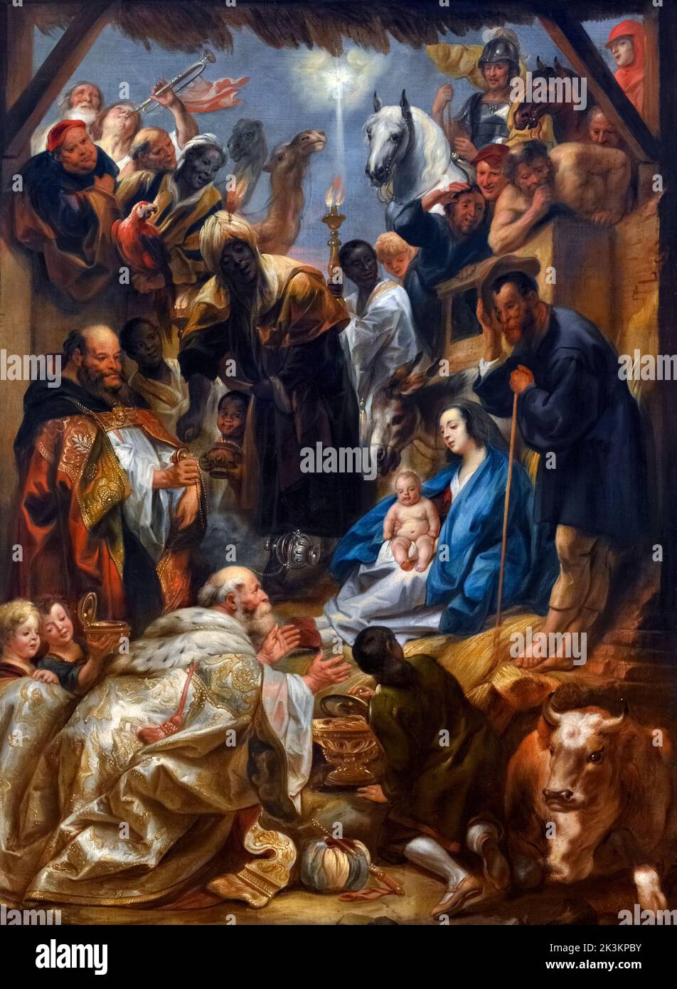 L'Adorazione dei Magi di Jacob Jordaens (1593-1678), olio su tela, c.. 1643-44 Foto Stock