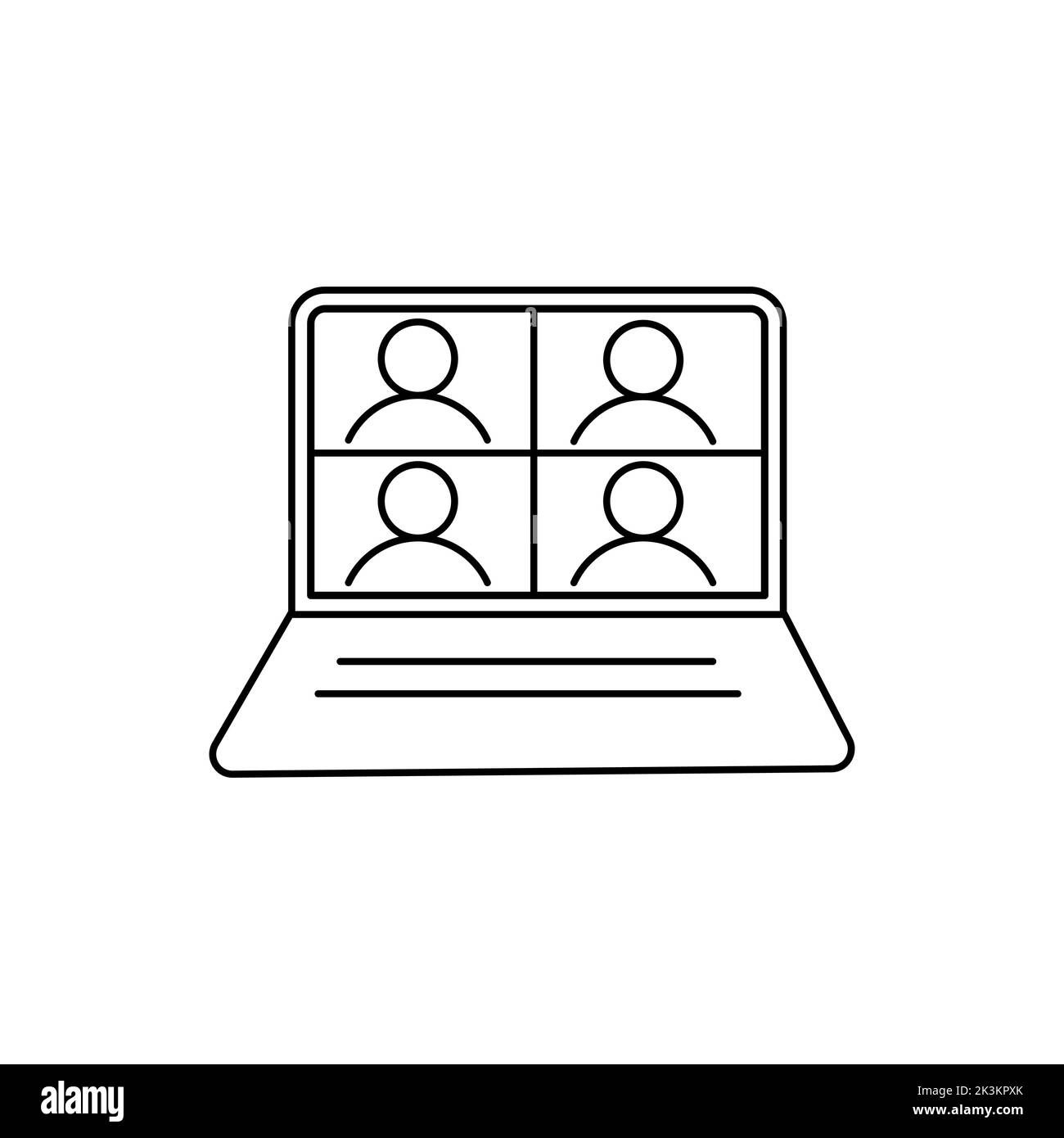 Linea di riunione online contorno icona isolato su bianco Illustrazione Vettoriale