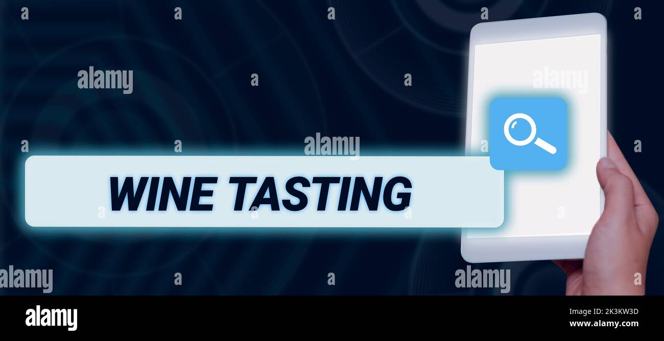 Scrittura a mano degustazione di vini. Idea di affari Degustation alcol sociale raccolta Gourmet Winery bere Foto Stock