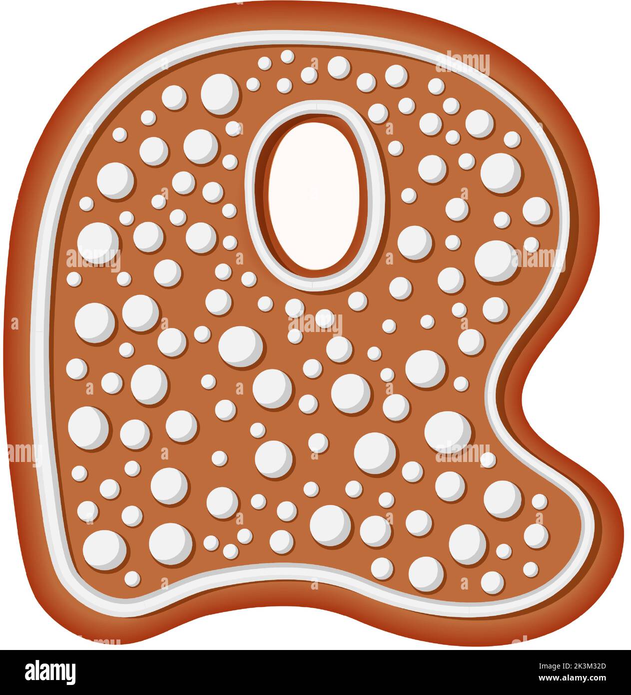 Alfabeto di pan di zenzero. Design tipografico creativo di pan di zenzero. Biscotto tradizionale alfabeto decorativo. Font Christmas cookie. Lettera R. Illustrazione Vettoriale
