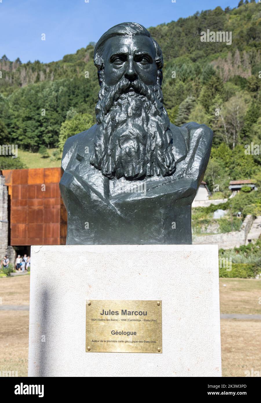 Busto di Jules Marcou, geologo e cartografo, Salins-les-Bains, Giura, Francia Foto Stock