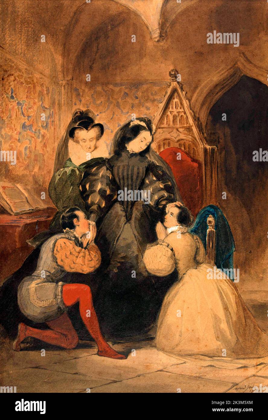 Mary Stuart benedicendo Roland Grœme e Catherine Seyton (scena dall'Abate ) di Walter Scott - 1830 Foto Stock