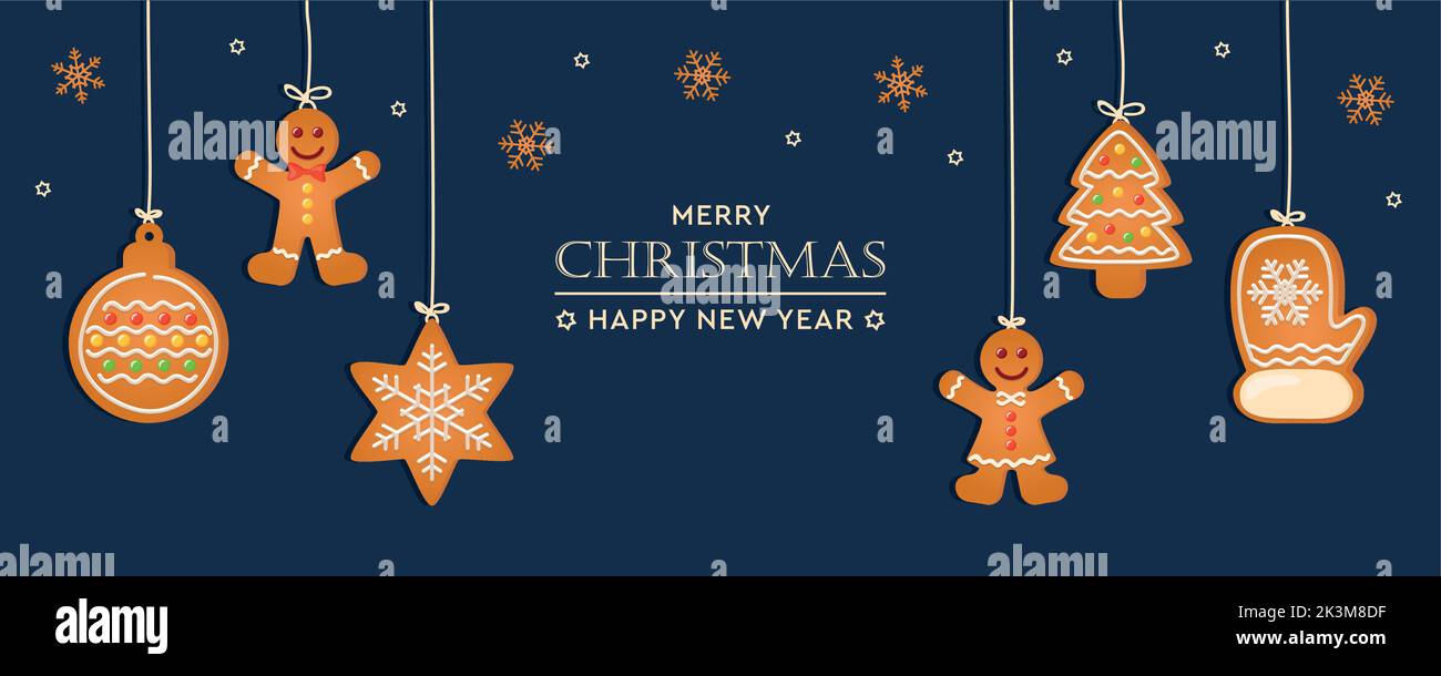 carta di natale con appendere biscotti di pan di zenzero decorazione Illustrazione Vettoriale