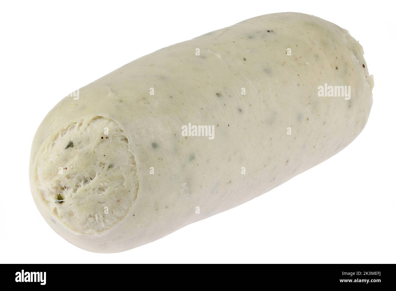 Tradizionale Weisswurst bavarese (salsiccia bianca) isolato su sfondo bianco Foto Stock