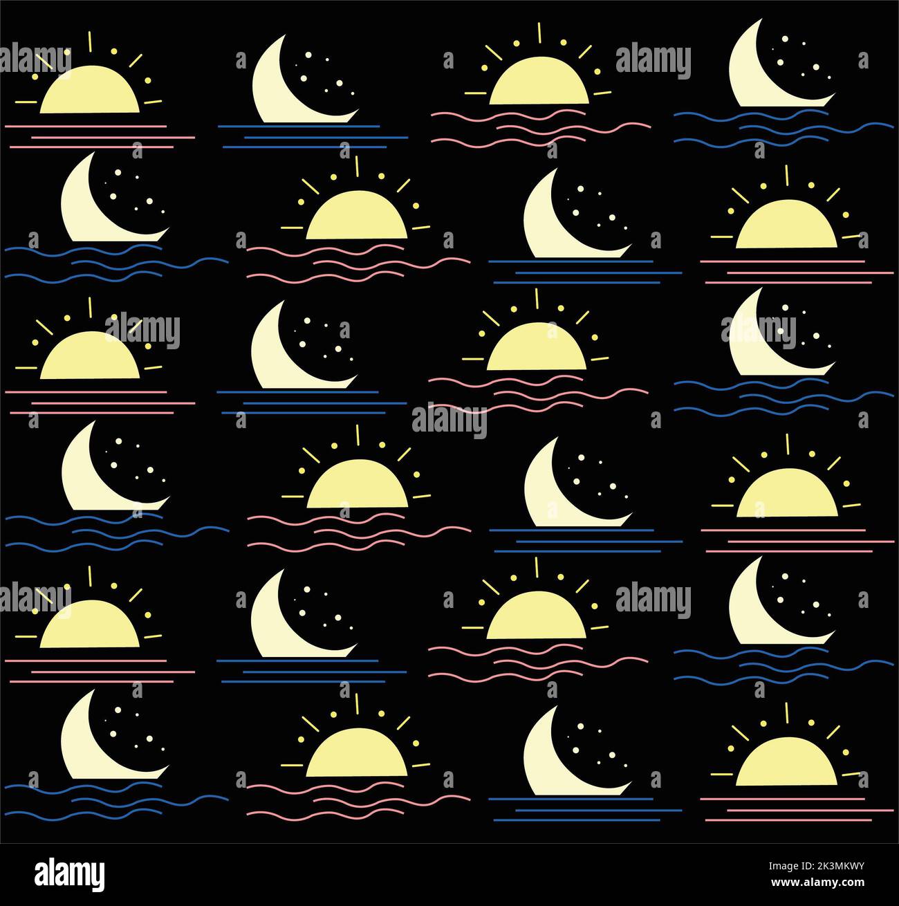Set di elementi di design in oro su sfondo nero. Simboli occulti della luna, del sole e delle stelle. Modelli vettoriali. Foto Stock