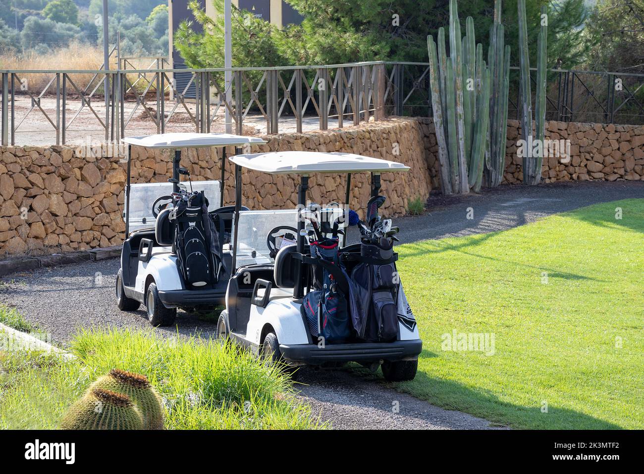 Golf cart nel fairway del campo da golf Foto Stock