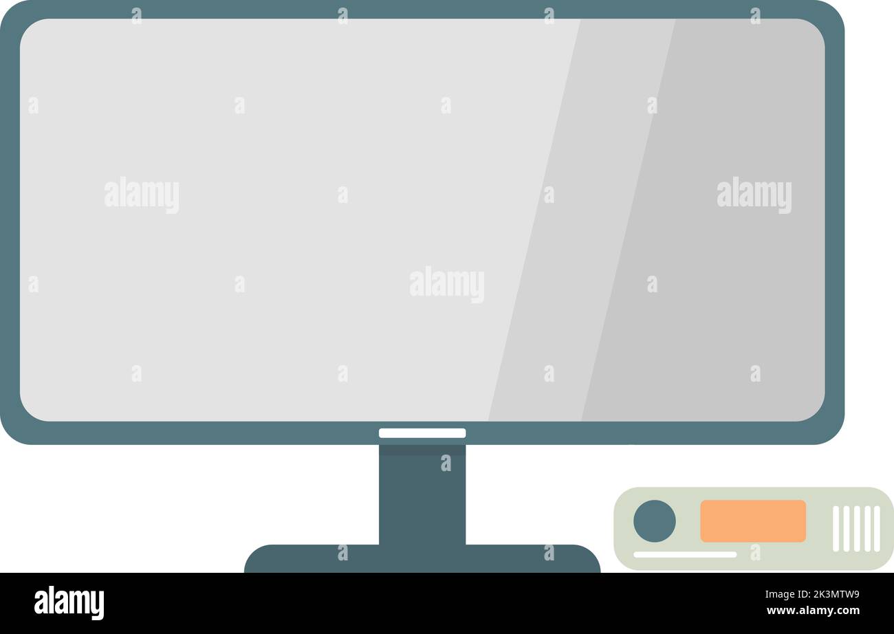 Illustrazione piatta vettoriale computer moderno con blocco di sistema sfondo isolato. Perfetto per risorse Internet, negozi, libri, banner Illustrazione Vettoriale