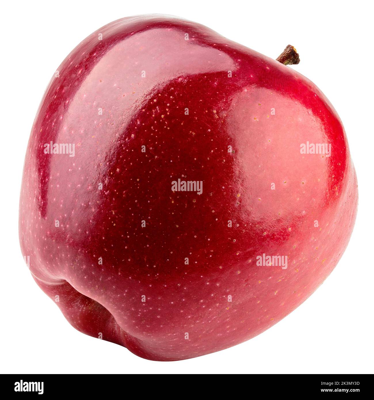Mela rossa isolata su sfondo bianco, tracciato di ritaglio, profondità di campo completa Foto Stock