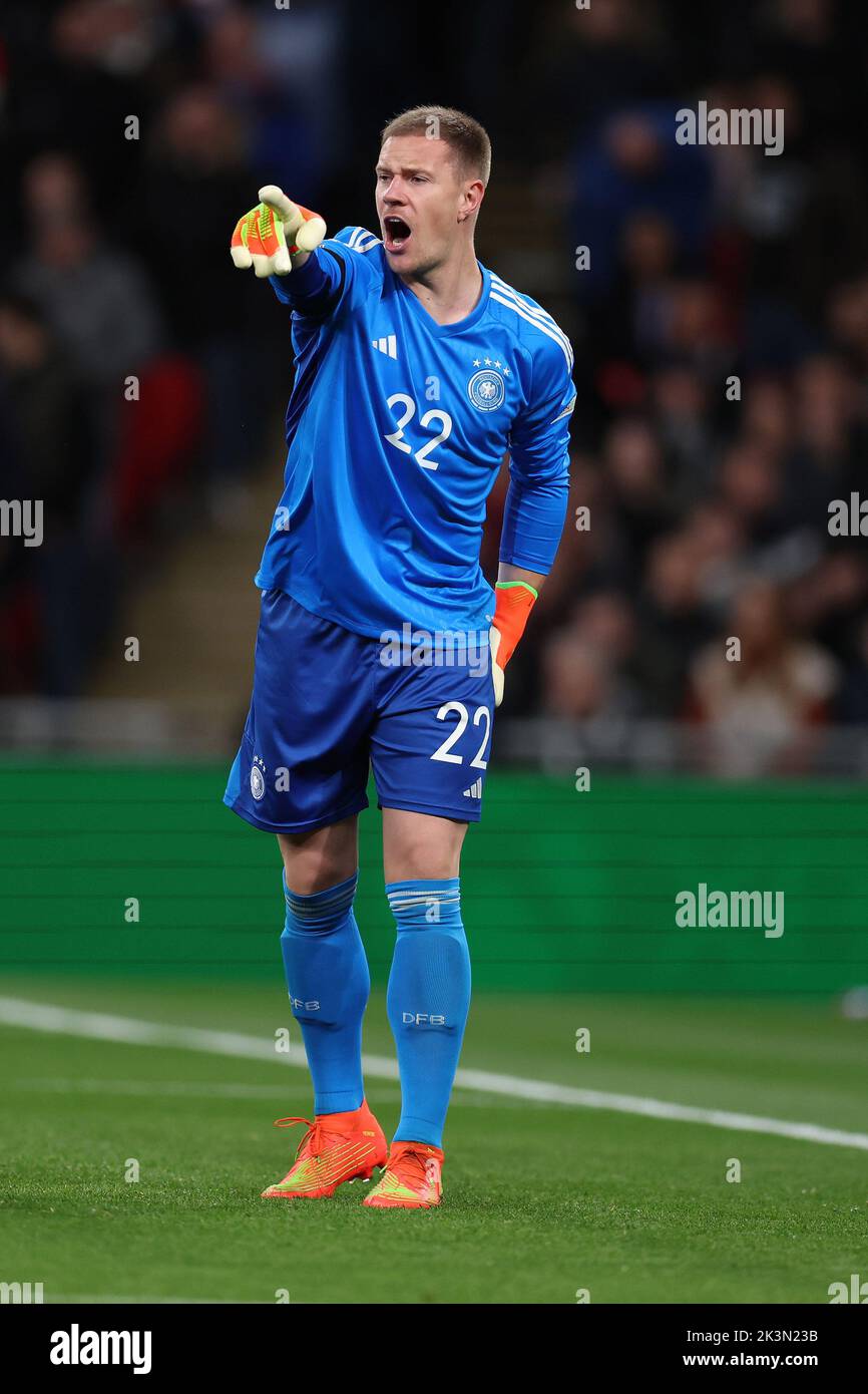 Londra, Regno Unito. 26th Set, 2022. Marc-Andre ter Stegen, il portiere della Germania, guarda avanti. Inghilterra / Germania, UEFA Nations League International Group C match al Wembley Stadium di Londra lunedì 26th settembre 2022. Solo per uso editoriale. pic di Andrew Orchard/Andrew Orchard SPORTS photography/Alamy Live News Credit: Andrew Orchard SPORTS photography/Alamy Live News Foto Stock