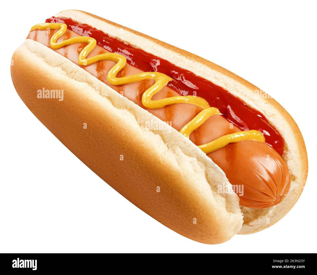 HOT DOG isolato su sfondo bianco, percorso di ritaglio, profondità di campo completa Foto Stock