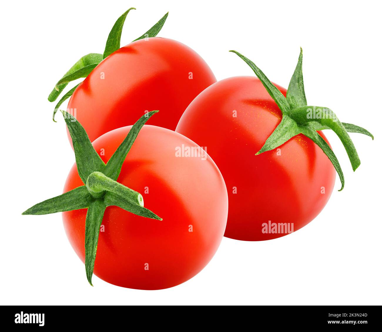 Il pomodoro cherry isolati su sfondo bianco, percorso di clipping, tutta la profondità di campo Foto Stock