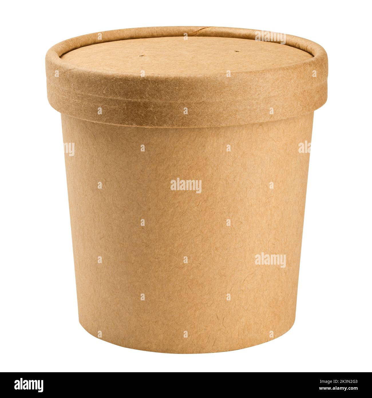 Tazza per zuppa di stoviglie in carta ecologica, contenitore per alimenti, isolato su sfondo bianco, percorso di ritaglio, profondità di campo completa Foto Stock