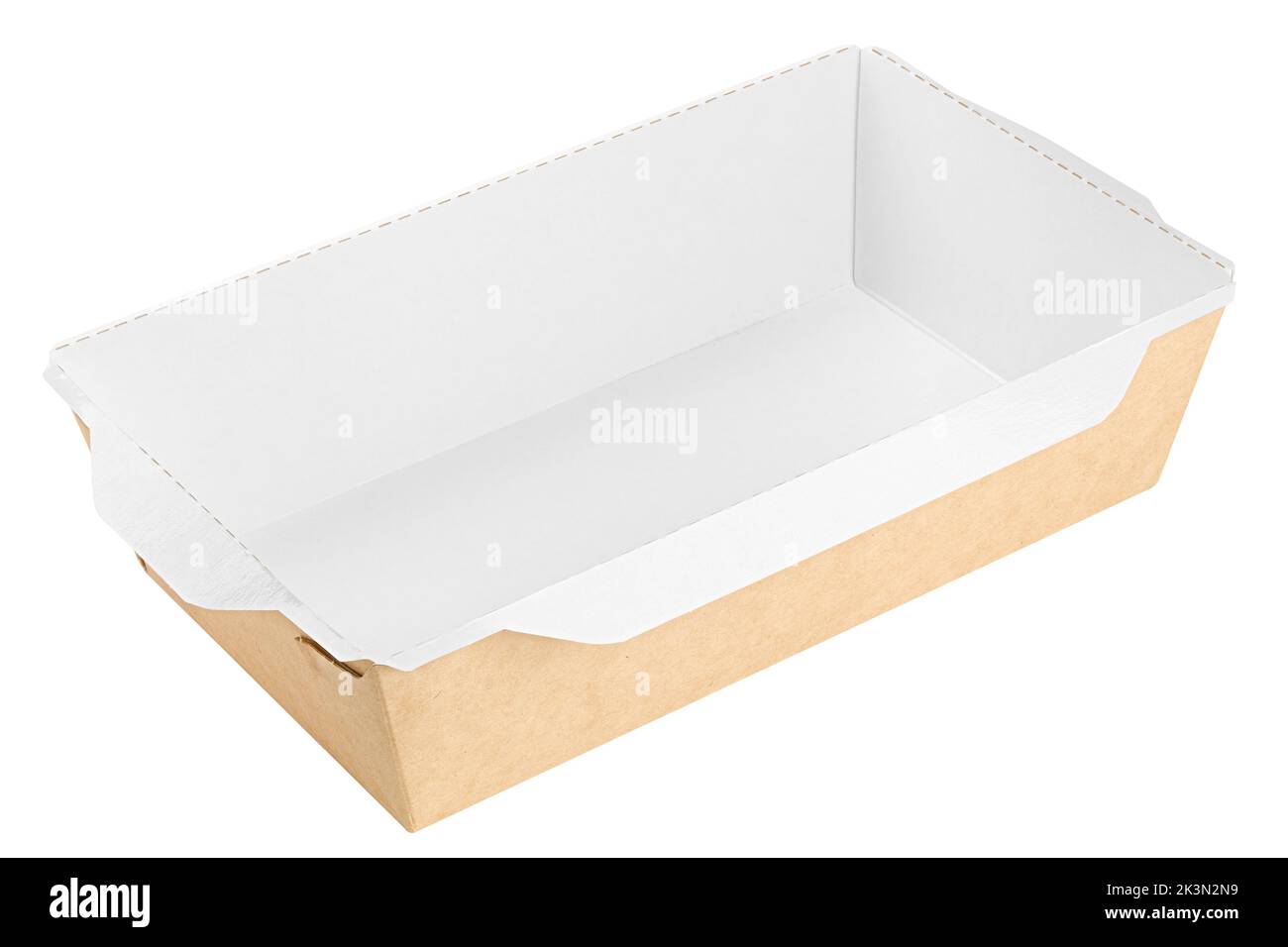 Vasellame di carta ecologica, contenitore per alimenti, isolato su sfondo bianco, percorso di ritaglio, profondità di campo completa Foto Stock