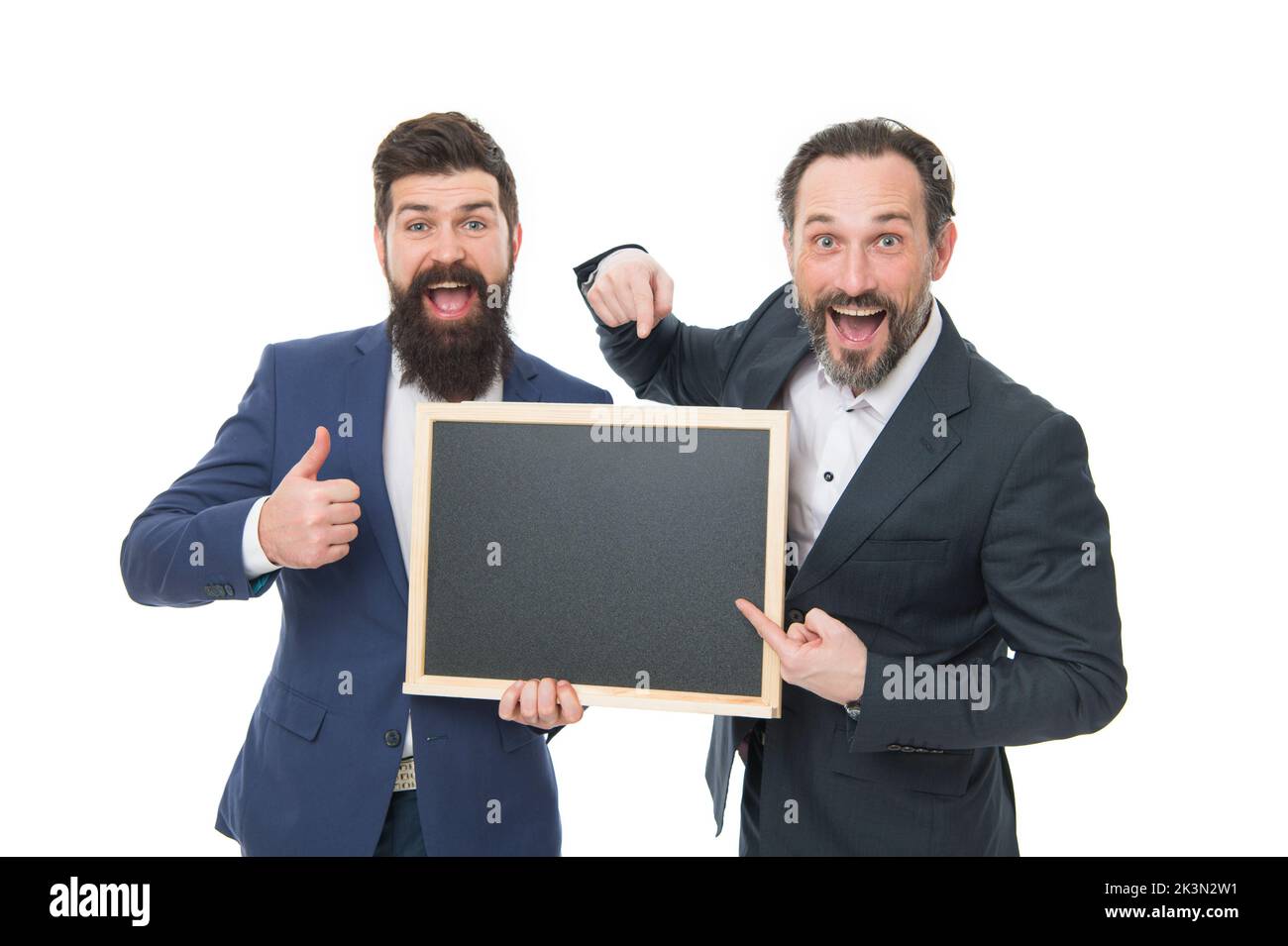Istruzione economica. Accademia aziendale. Unisciti alla nostra azienda. Concetto di persone d'affari. Uomini ragazzi bearded indossare abiti formali. Ben curato uomo d'affari tenere Foto Stock