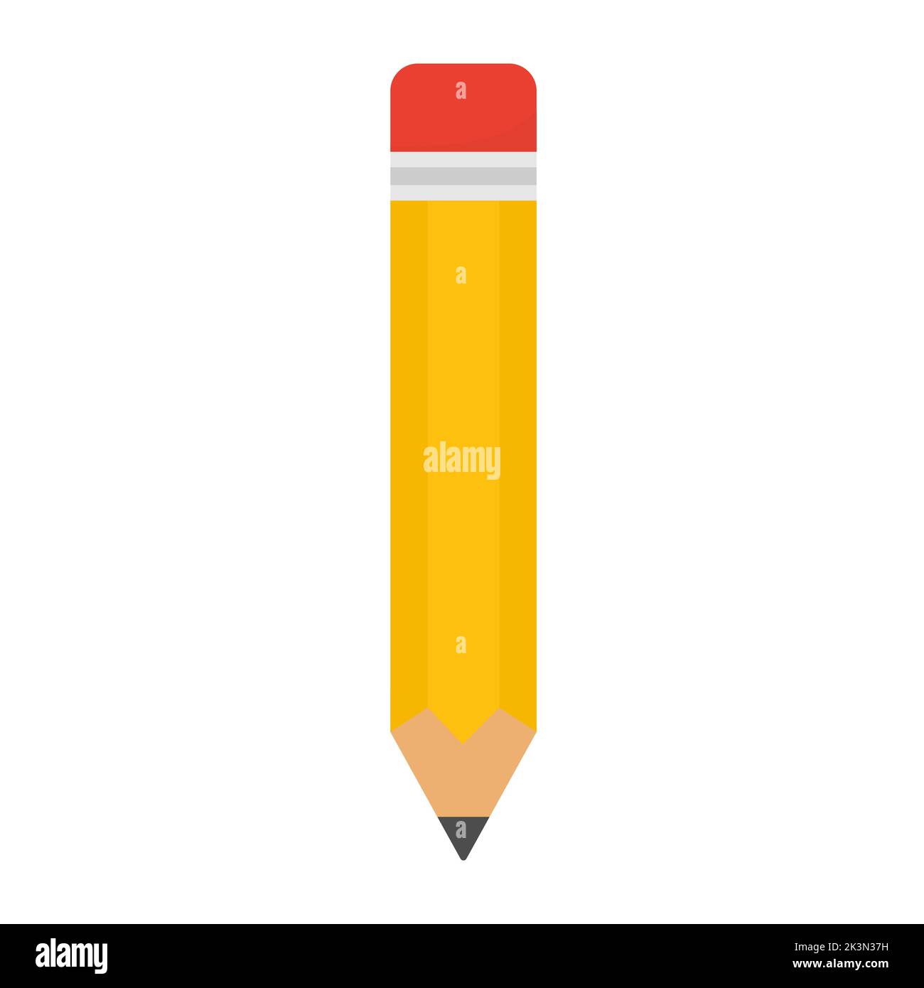 Matita con gomma rossa. Elemento educativo. Vettore isolato su sfondo bianco. Illustrazione Vettoriale