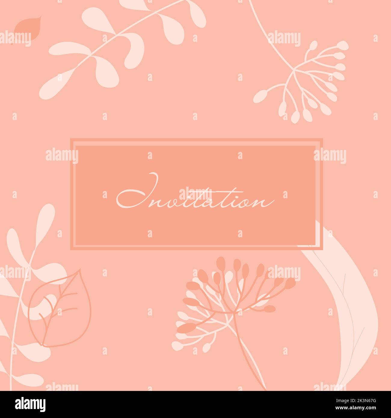 invito di colore rosa con fiori e cornice Illustrazione Vettoriale