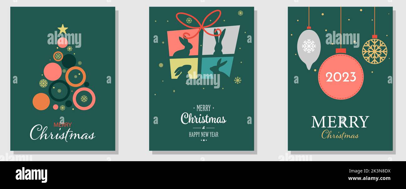 Buon Natale e Felice Anno Nuovo. Cinese nuovo anno 2023 anno del coniglio Illustrazione Vettoriale