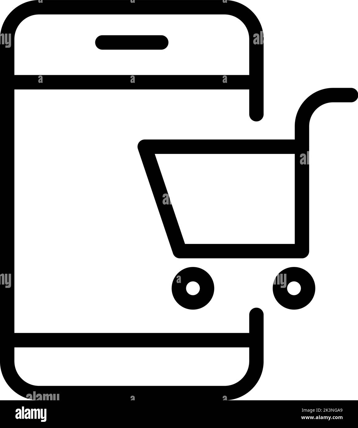 Icona del vettore di shopping mobile. Firma acquisti online su dispositivi mobili. acquista simbolo isolato su sfondo bianco. Tecnologia Web e-commerce Illustrazione Vettoriale