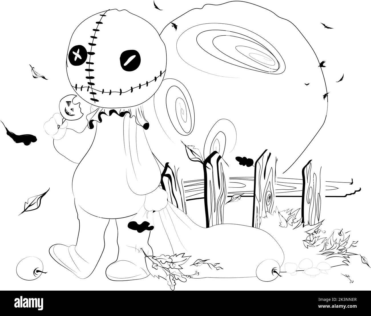 Trucco o trattare la pagina da colorare. Pagina da colorare di Halloween per i bambini. Cartoon bambini in costumi di Halloween. Illustrazione vettoriale Illustrazione Vettoriale