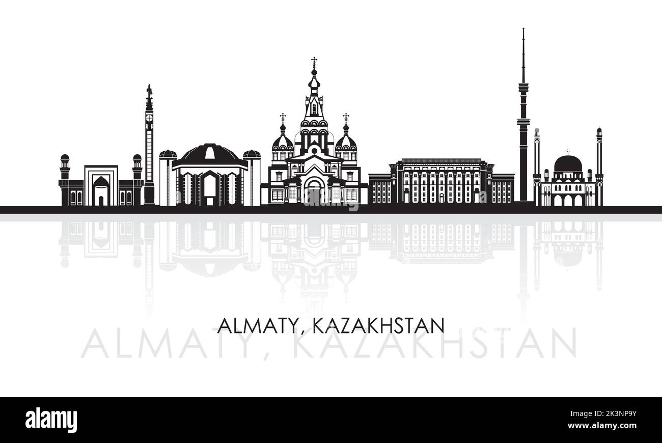 Silhouette Skyline panorama della città di Almaty, Kazakhstan - illustrazione vettoriale Illustrazione Vettoriale