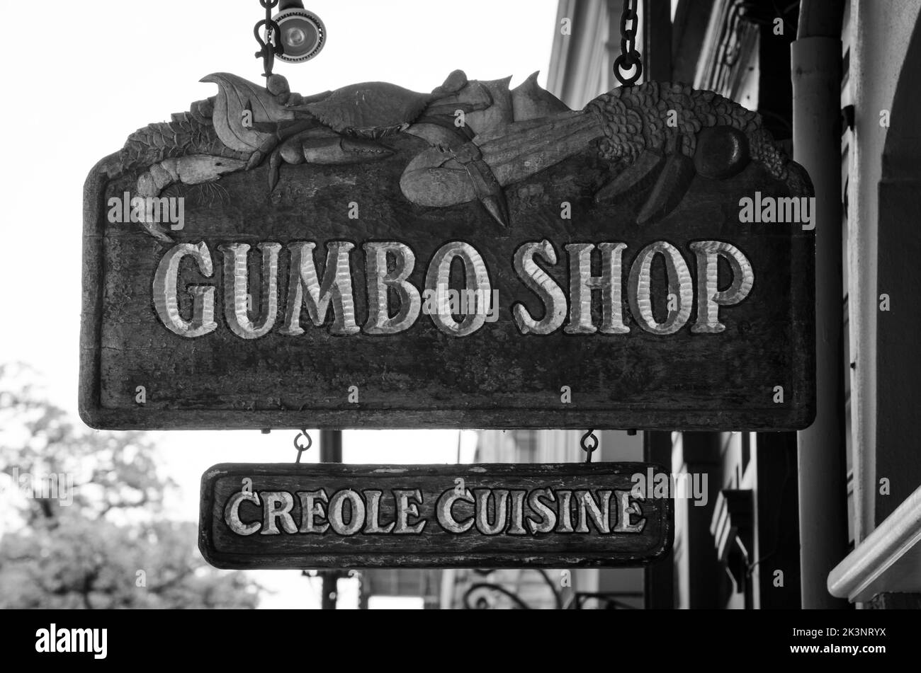 L'insegna Gumbo Shop a New Orleans, Louisiana, USA Foto Stock