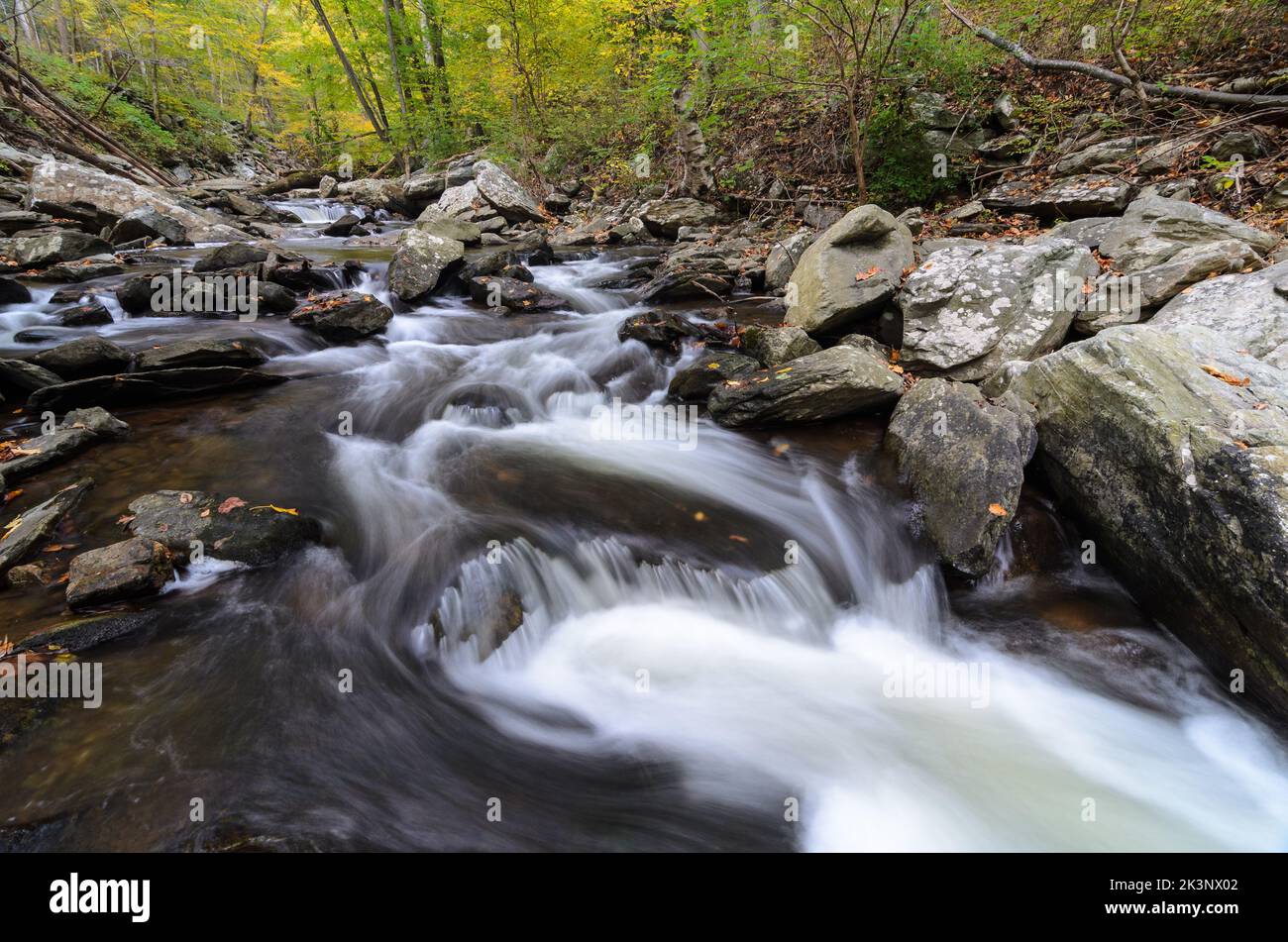 Cascate nel Big Hunting Creek al di fuori di Thurmont, Maryland, nel Catottin Mountain Park Foto Stock