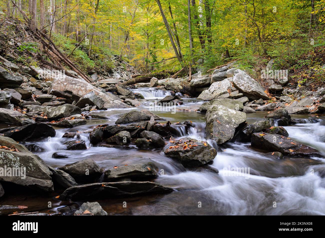 Cascate nel Big Hunting Creek al di fuori di Thurmont, Maryland, nel Catottin Mountain Park Foto Stock