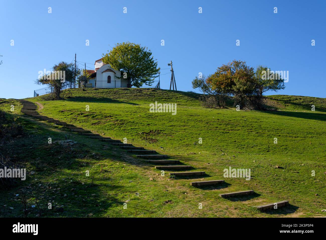 Santa Chiesa di San Achillius nell'isola di San Achillius, Lago di Prespa, Grecia Foto Stock