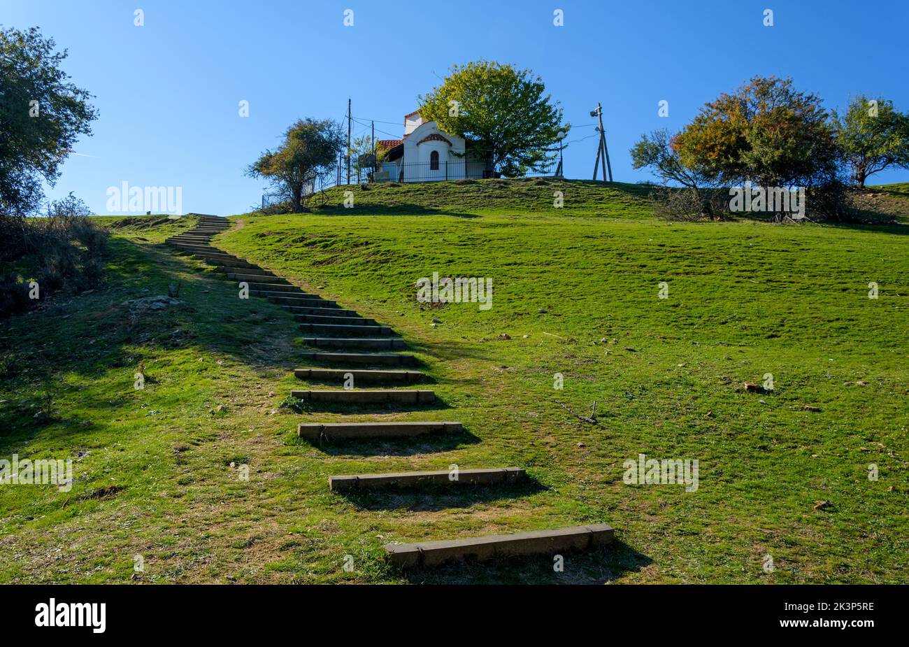 Santa Chiesa di San Achillius nell'isola di San Achillius, Lago di Prespa, Grecia Foto Stock