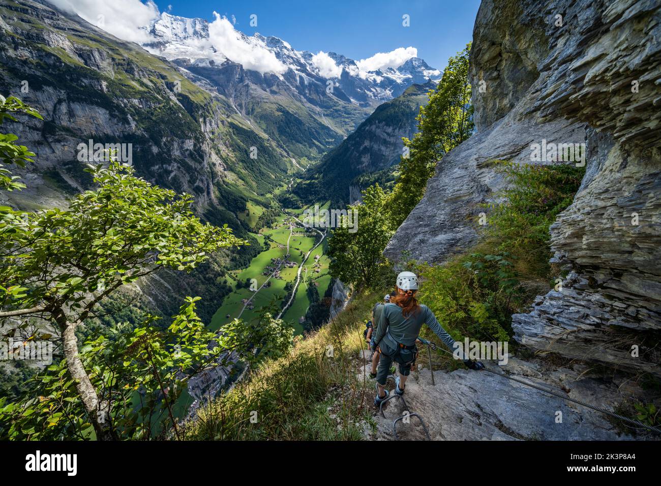 Sulla via ferrata Mürren vicino Lauterbrunnen, Svizzera, Alpi Foto Stock