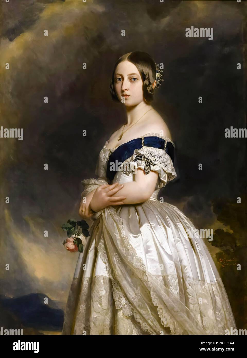 Regina Vittoria (1819-1901) del Regno Unito di Gran Bretagna e Irlanda (1837-1901) come giovane donna nel 1837, ritratto dipinto ad olio su tela di Franz Xaver Winterhalter, 1842 Foto Stock