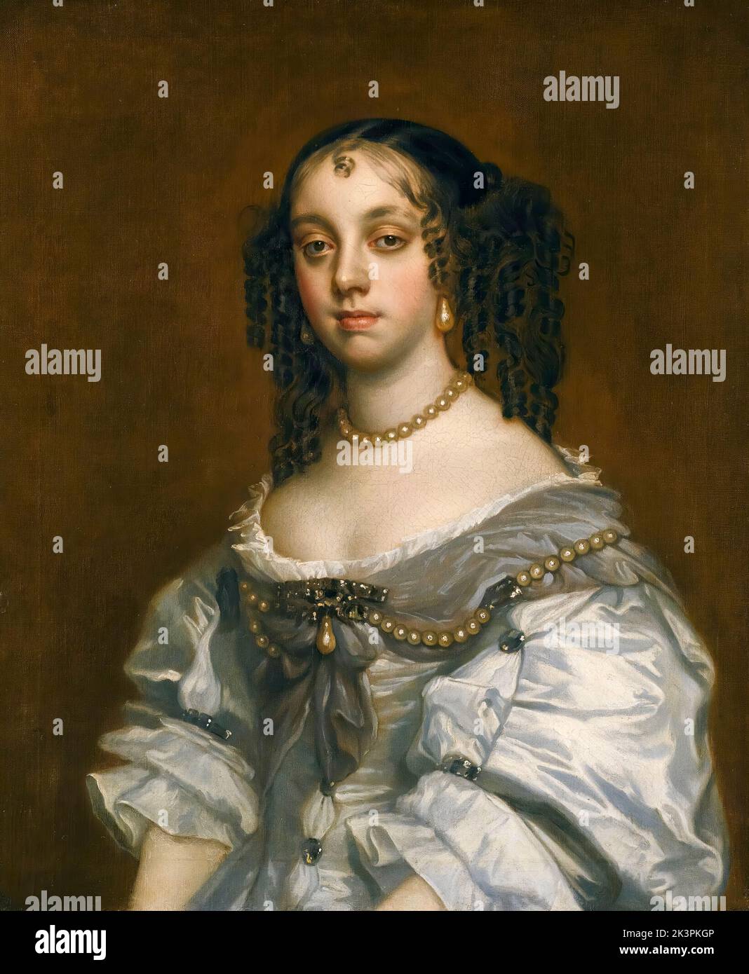 Caterina di Braganza (1638-1705) Regina Consorte d'Inghilterra, Scozia e Irlanda (1662-1685) durante il suo matrimonio con re Carlo II, ritratto dipinto in olio da Studio di Sir Peter Lely, dopo il 1665 Foto Stock