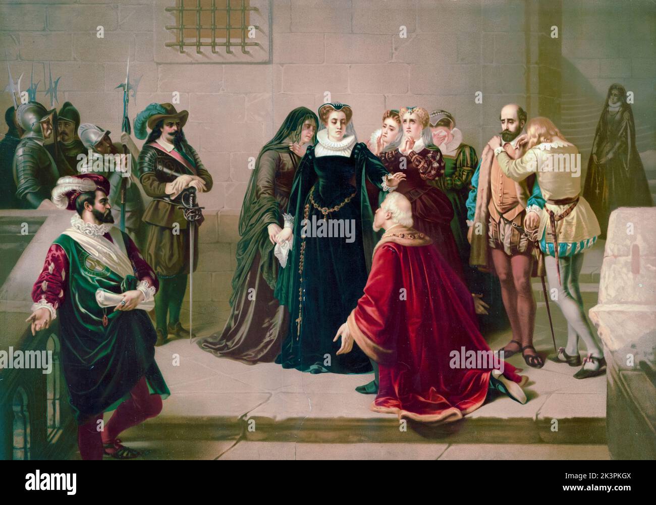 Gli ultimi momenti di Maria, Regina degli scozzesi (1542-1587), poco prima della sua esecuzione, stampa litografica di Wesney, circa 1877 Foto Stock