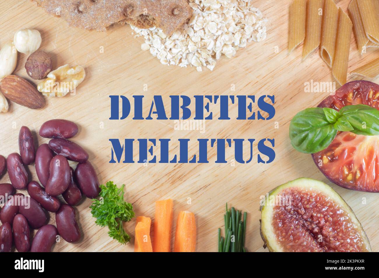 Diabete mellito. Alimenti a basso contenuto di zucchero, ad alto contenuto di fibre e proteine Foto Stock
