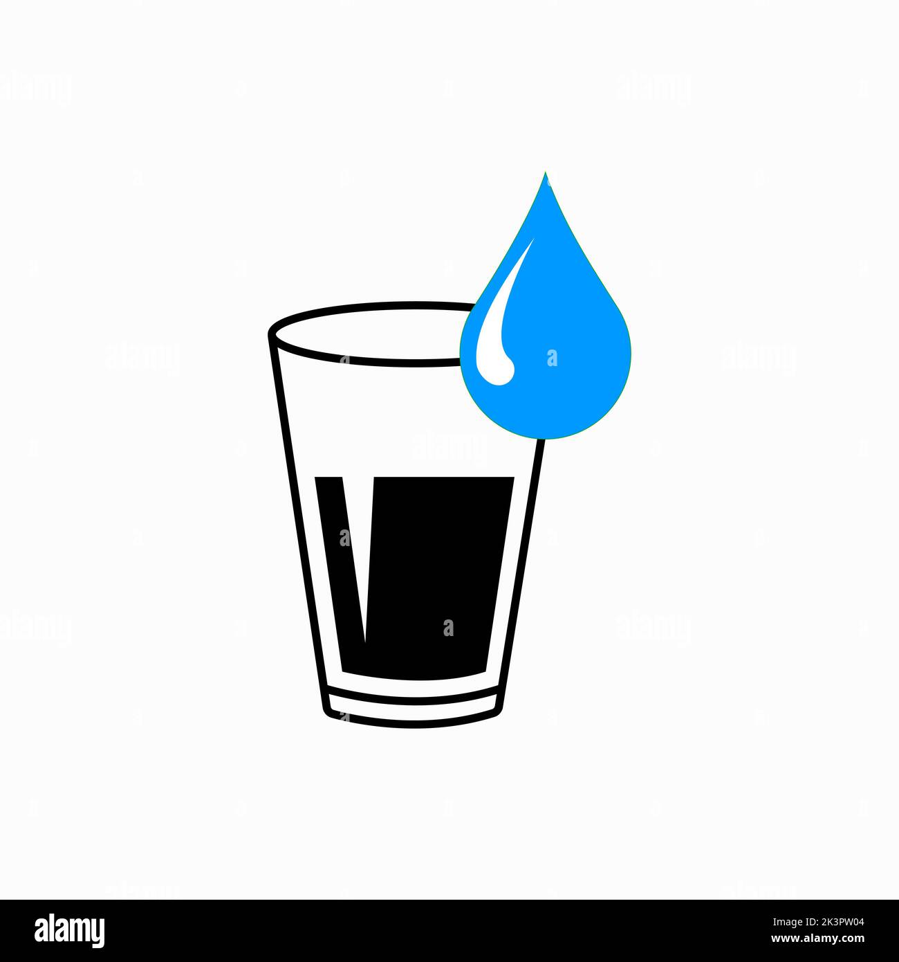 Bicchiere di acqua pulita con gocce che cadono in esso. Icona piatta. Illustrazione raster Illustrazione Vettoriale